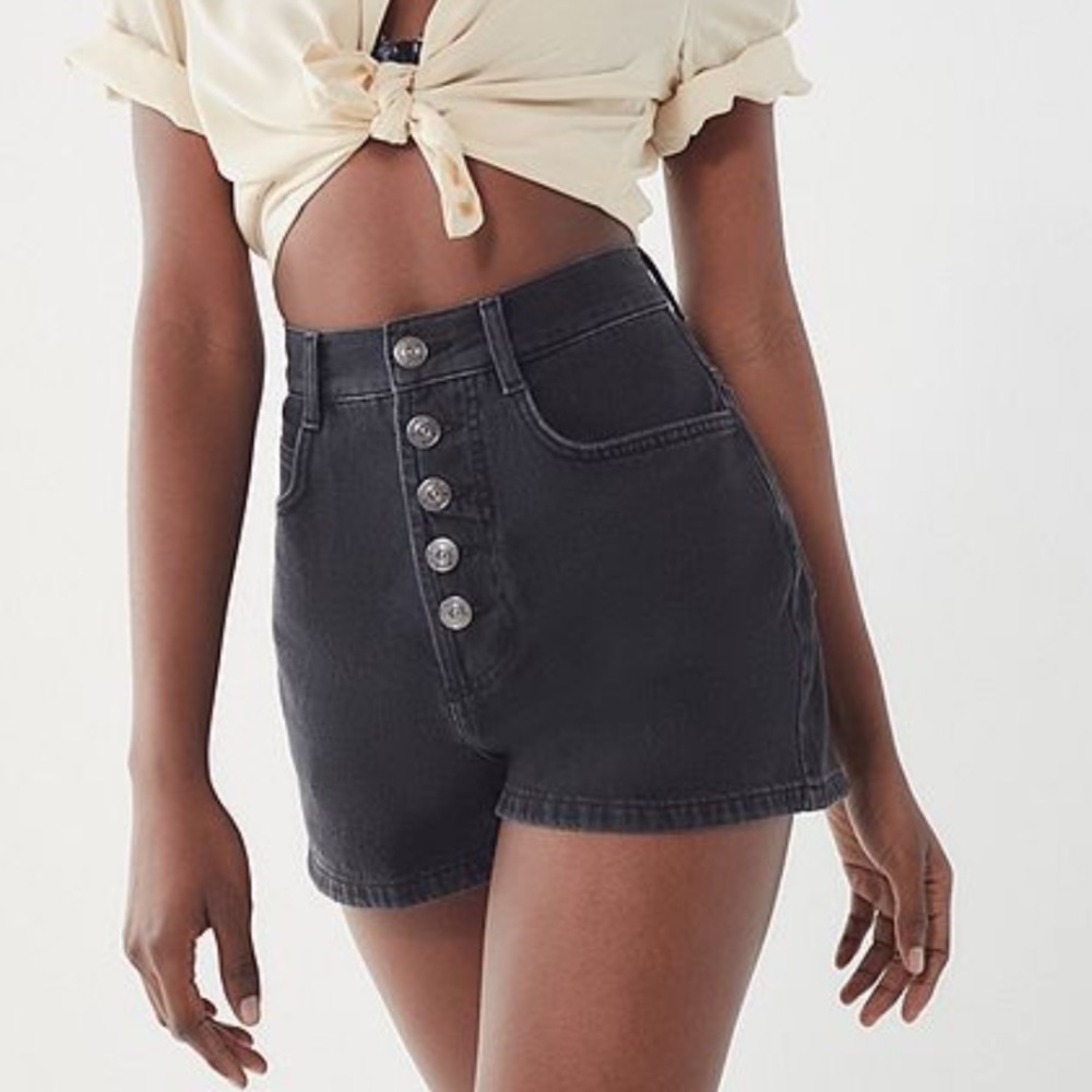 BDG black high-waisted denim shorts